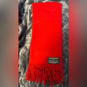 Cashmink Red Scarf - 15” wide, 62” long, 3” fringes